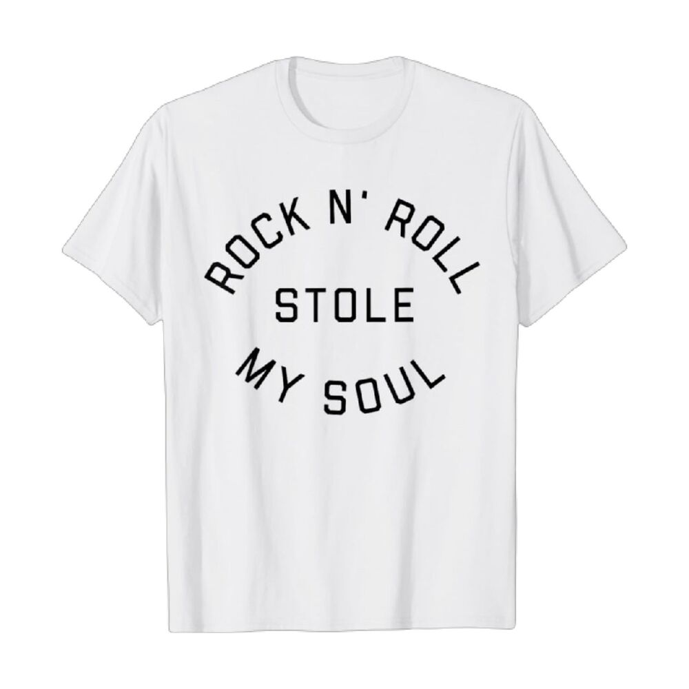 Rock and Roll Stole My Soul White Graphic T-Shirt Unisex M